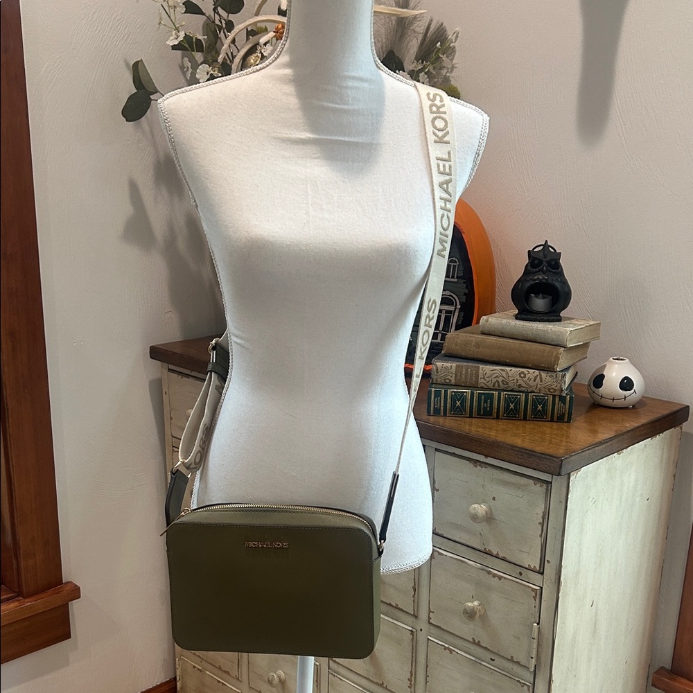 Michael Kors Green Crossbody Bag with White Strap